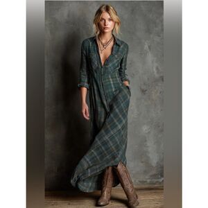 NWT Modesees Plaid Button-Front Shirt Dress